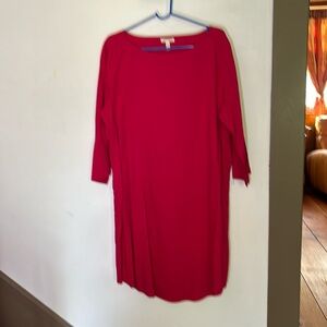 Eileen Fisher dress. 3/4 sleeve. Cotton. Raspberry in color.